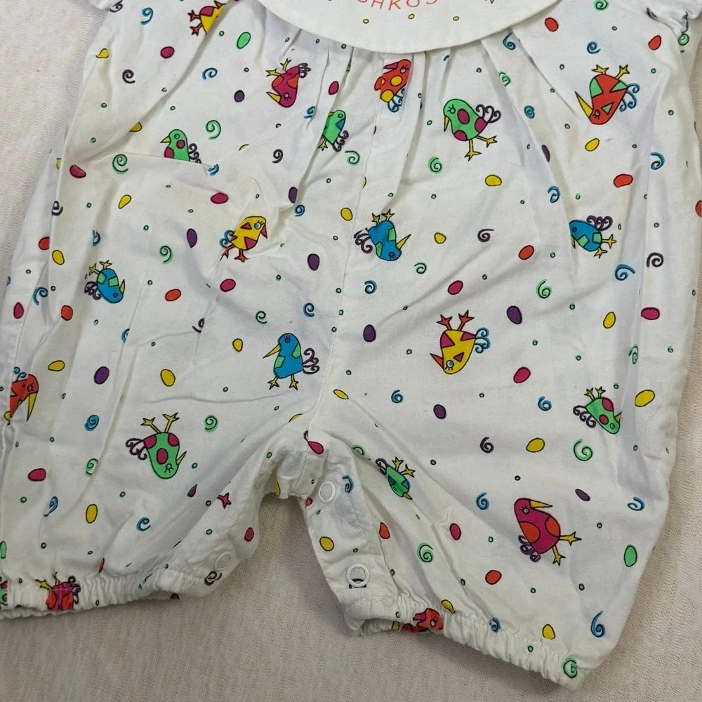 Vintage OshKosh Baby Romper‎ 3-6 Months Birds Musical Print USA Made Bubble